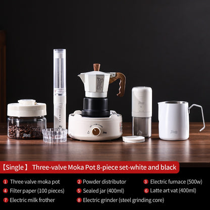 BINCOO Three-Valve Moka Pot with Electric Ceramic Stove Set Heated Home Use Espresso Double-Valve Compact Coffee Maker Outdoor Set 2Cups