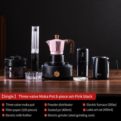 BINCOO Three-Valve Moka Pot with Electric Ceramic Stove Set Heated Home Use Espresso Double-Valve Compact Coffee Maker Outdoor Set 2Cups