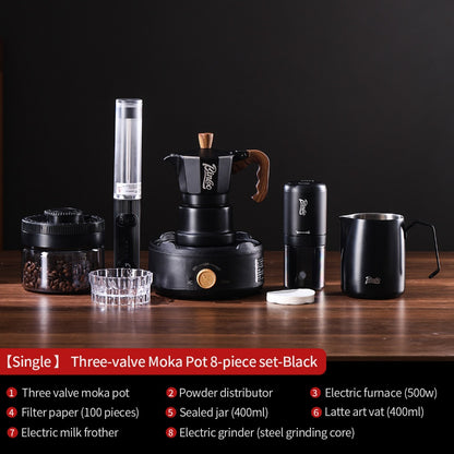 BINCOO Three-Valve Moka Pot with Electric Ceramic Stove Set Heated Home Use Espresso Double-Valve Compact Coffee Maker Outdoor Set 2Cups