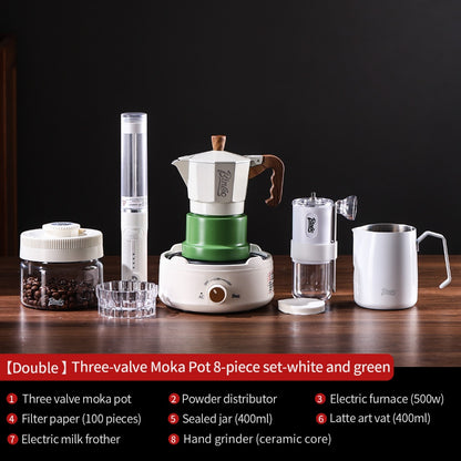 BINCOO Three-Valve Moka Pot with Electric Ceramic Stove Set Heated Home Use Espresso Double-Valve Compact Coffee Maker Outdoor Set 2Cups