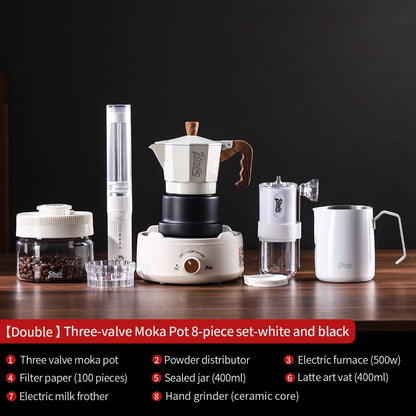 BINCOO Three-Valve Moka Pot with Electric Ceramic Stove Set Heated Home Use Espresso Double-Valve Compact Coffee Maker Outdoor Set 2Cups