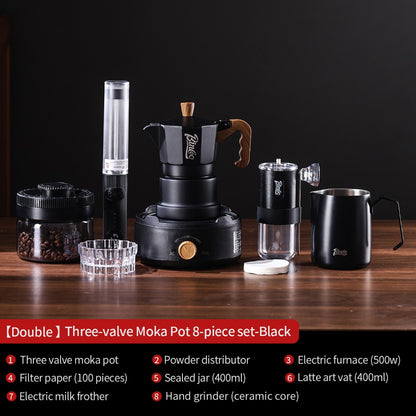 BINCOO Three-Valve Moka Pot with Electric Ceramic Stove Set Heated Home Use Espresso Double-Valve Compact Coffee Maker Outdoor Set 2Cups