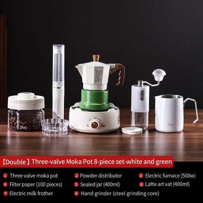 BINCOO Three-Valve Moka Pot with Electric Ceramic Stove Set Heated Home Use Espresso Double-Valve Compact Coffee Maker Outdoor Set 2Cups