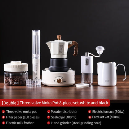 BINCOO Three-Valve Moka Pot with Electric Ceramic Stove Set Heated Home Use Espresso Double-Valve Compact Coffee Maker Outdoor Set 2Cups