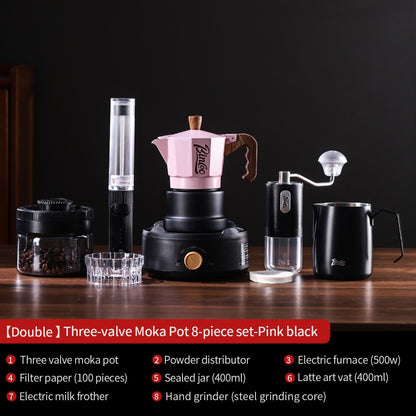 BINCOO Three-Valve Moka Pot with Electric Ceramic Stove Set Heated Home Use Espresso Double-Valve Compact Coffee Maker Outdoor Set 2Cups