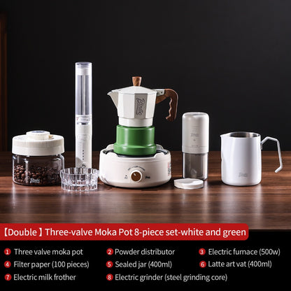BINCOO Three-Valve Moka Pot with Electric Ceramic Stove Set Heated Home Use Espresso Double-Valve Compact Coffee Maker Outdoor Set 2Cups