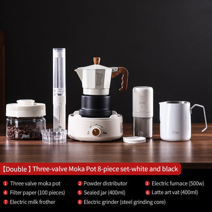 BINCOO Three-Valve Moka Pot with Electric Ceramic Stove Set Heated Home Use Espresso Double-Valve Compact Coffee Maker Outdoor Set 2Cups