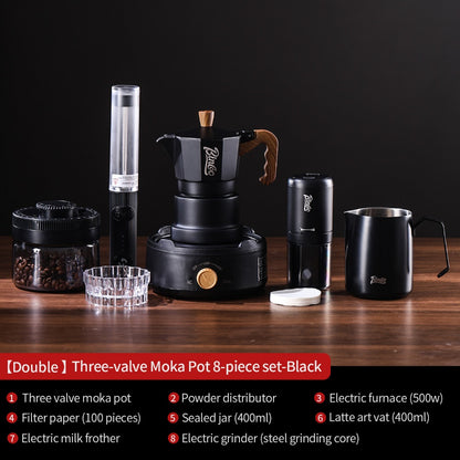 BINCOO Three-Valve Moka Pot with Electric Ceramic Stove Set Heated Home Use Espresso Double-Valve Compact Coffee Maker Outdoor Set 2Cups
