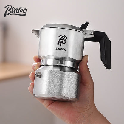 BINCOO 316 Stainless Steel Three-Valve Moka Pot with Cloth Powder Distributor Dual-Valve Espresso Machine Home & Outdoor Coffee Maker 2Cups