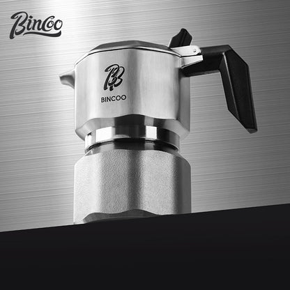 BINCOO 316 Stainless Steel Three-Valve Moka Pot with Cloth Powder Distributor Dual-Valve Espresso Machine Home & Outdoor Coffee Maker 2Cups