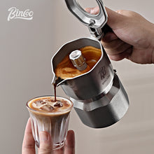 BINCOO 316 Stainless Steel Three-Valve Moka Pot with Cloth Powder Distributor Dual-Valve Espresso Machine Home & Outdoor Coffee Maker 2Cups