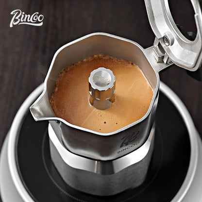 BINCOO 316 Stainless Steel Three-Valve Moka Pot with Cloth Powder Distributor Dual-Valve Espresso Machine Home & Outdoor Coffee Maker 2Cups
