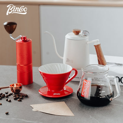 BINCOO Pour-Over Coffee Set Manual Coffee Grinder Ceramic Filter Cup with Glass Sharing Pot Home Coffee Brewing Set