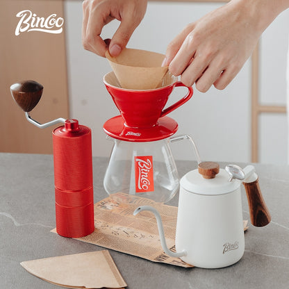 BINCOO Pour-Over Coffee Set Manual Coffee Grinder Ceramic Filter Cup with Glass Sharing Pot Home Coffee Brewing Set
