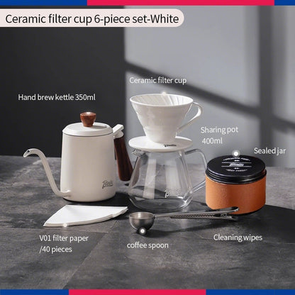 BINCOO Pour-Over Coffee Set Manual Coffee Grinder Ceramic Filter Cup with Glass Sharing Pot Home Coffee Brewing Set
