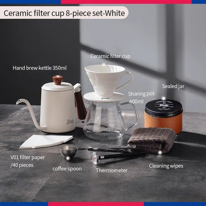 BINCOO Pour-Over Coffee Set Manual Coffee Grinder Ceramic Filter Cup with Glass Sharing Pot Home Coffee Brewing Set