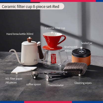 BINCOO Pour-Over Coffee Set Manual Coffee Grinder Ceramic Filter Cup with Glass Sharing Pot Home Coffee Brewing Set