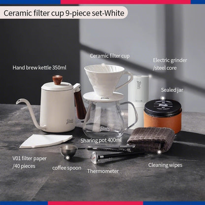 BINCOO Pour-Over Coffee Set Manual Coffee Grinder Ceramic Filter Cup with Glass Sharing Pot Home Coffee Brewing Set