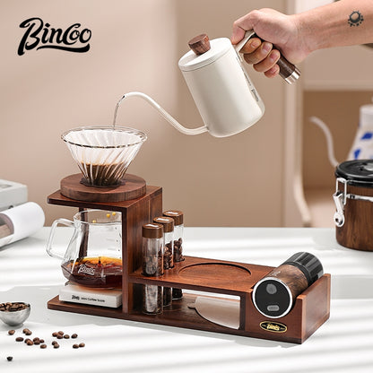 BINCOO Hand-Drip Coffee Storage Rack Set Coffee Grinder Glass Carafe with Filter Cup Set Complete Home Coffee Kit