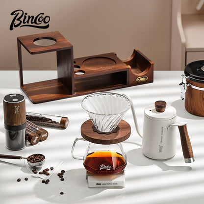 BINCOO Hand-Drip Coffee Storage Rack Set Coffee Grinder Glass Carafe with Filter Cup Set Complete Home Coffee Kit