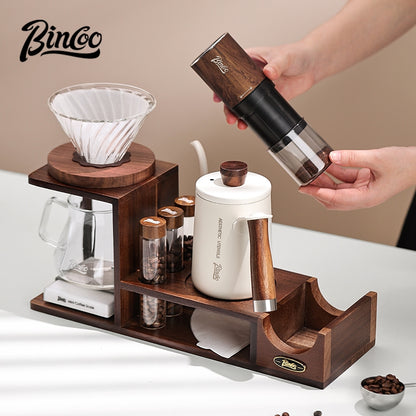 BINCOO Hand-Drip Coffee Storage Rack Set Coffee Grinder Glass Carafe with Filter Cup Set Complete Home Coffee Kit