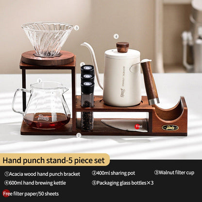 BINCOO Hand-Drip Coffee Storage Rack Set Coffee Grinder Glass Carafe with Filter Cup Set Complete Home Coffee Kit