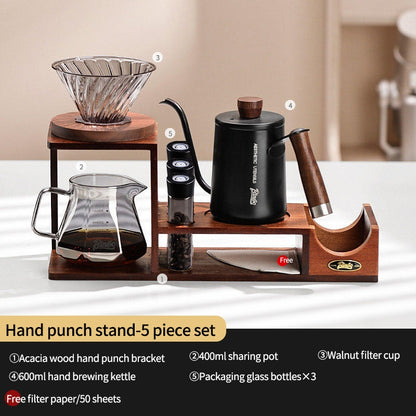 BINCOO Hand-Drip Coffee Storage Rack Set Coffee Grinder Glass Carafe with Filter Cup Set Complete Home Coffee Kit