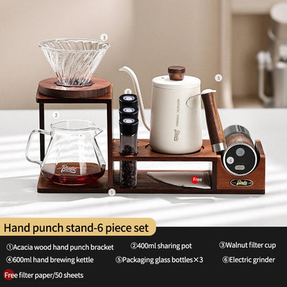 BINCOO Hand-Drip Coffee Storage Rack Set Coffee Grinder Glass Carafe with Filter Cup Set Complete Home Coffee Kit