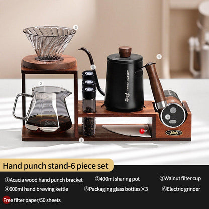 BINCOO Hand-Drip Coffee Storage Rack Set Coffee Grinder Glass Carafe with Filter Cup Set Complete Home Coffee Kit