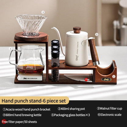 BINCOO Hand-Drip Coffee Storage Rack Set Coffee Grinder Glass Carafe with Filter Cup Set Complete Home Coffee Kit