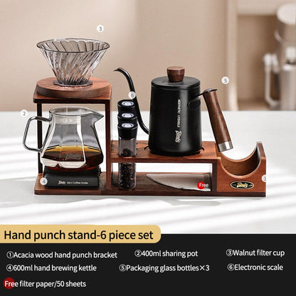 BINCOO Hand-Drip Coffee Storage Rack Set Coffee Grinder Glass Carafe with Filter Cup Set Complete Home Coffee Kit