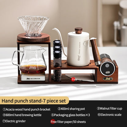 BINCOO Hand-Drip Coffee Storage Rack Set Coffee Grinder Glass Carafe with Filter Cup Set Complete Home Coffee Kit