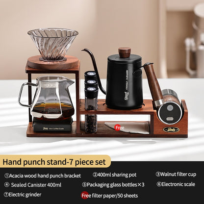 BINCOO Hand-Drip Coffee Storage Rack Set Coffee Grinder Glass Carafe with Filter Cup Set Complete Home Coffee Kit
