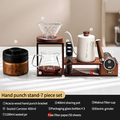 BINCOO Hand-Drip Coffee Storage Rack Set Coffee Grinder Glass Carafe with Filter Cup Set Complete Home Coffee Kit