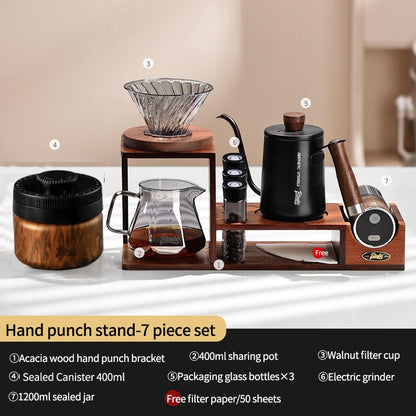 BINCOO Hand-Drip Coffee Storage Rack Set Coffee Grinder Glass Carafe with Filter Cup Set Complete Home Coffee Kit