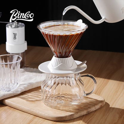 BINCOO Smart Filter Cup Hand-Drip Coffee Glass Carafe with Glass Filter Cup Set Coffee Grinder and Hand-Brewing Coffee Accessories Set