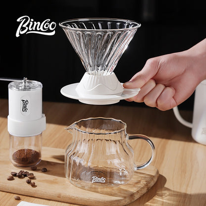 BINCOO Smart Filter Cup Hand-Drip Coffee Glass Carafe with Glass Filter Cup Set Coffee Grinder and Hand-Brewing Coffee Accessories Set