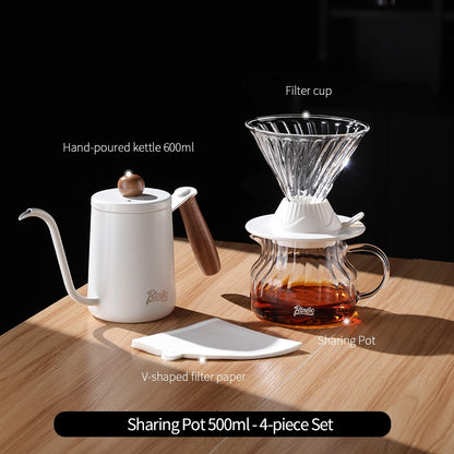 BINCOO Smart Filter Cup Hand-Drip Coffee Glass Carafe with Glass Filter Cup Set Coffee Grinder and Hand-Brewing Coffee Accessories Set