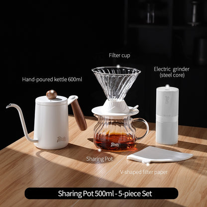 BINCOO Smart Filter Cup Hand-Drip Coffee Glass Carafe with Glass Filter Cup Set Coffee Grinder and Hand-Brewing Coffee Accessories Set