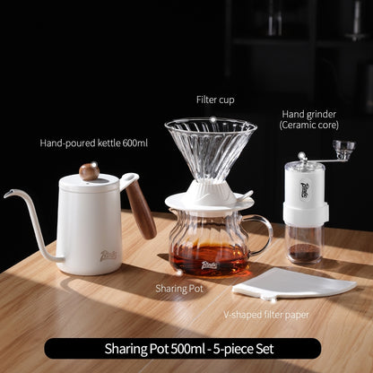 BINCOO Smart Filter Cup Hand-Drip Coffee Glass Carafe with Glass Filter Cup Set Coffee Grinder and Hand-Brewing Coffee Accessories Set