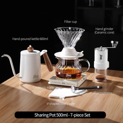 BINCOO Smart Filter Cup Hand-Drip Coffee Glass Carafe with Glass Filter Cup Set Coffee Grinder and Hand-Brewing Coffee Accessories Set