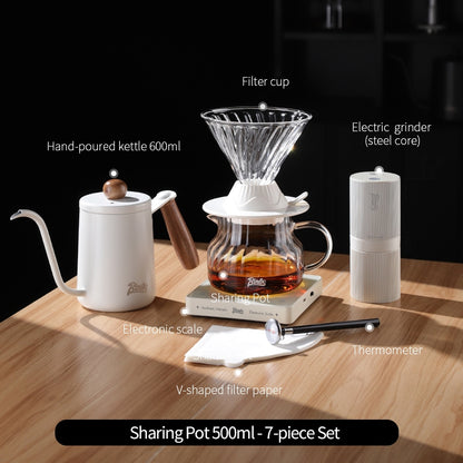 BINCOO Smart Filter Cup Hand-Drip Coffee Glass Carafe with Glass Filter Cup Set Coffee Grinder and Hand-Brewing Coffee Accessories Set
