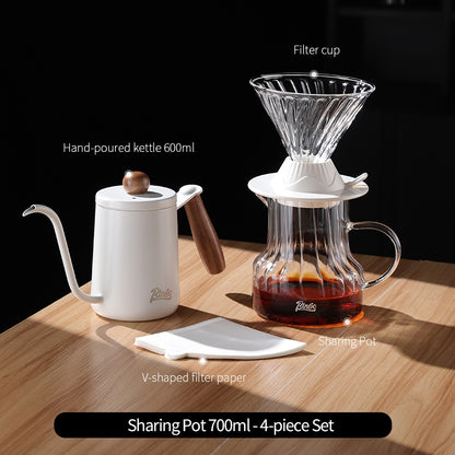 BINCOO Smart Filter Cup Hand-Drip Coffee Glass Carafe with Glass Filter Cup Set Coffee Grinder and Hand-Brewing Coffee Accessories Set