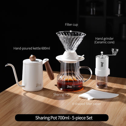 BINCOO Smart Filter Cup Hand-Drip Coffee Glass Carafe with Glass Filter Cup Set Coffee Grinder and Hand-Brewing Coffee Accessories Set