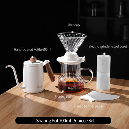 BINCOO Smart Filter Cup Hand-Drip Coffee Glass Carafe with Glass Filter Cup Set Coffee Grinder and Hand-Brewing Coffee Accessories Set