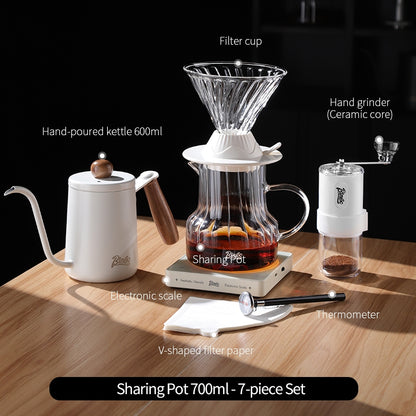 BINCOO Smart Filter Cup Hand-Drip Coffee Glass Carafe with Glass Filter Cup Set Coffee Grinder and Hand-Brewing Coffee Accessories Set
