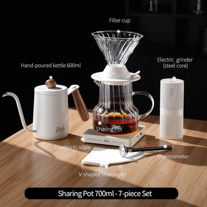 BINCOO Smart Filter Cup Hand-Drip Coffee Glass Carafe with Glass Filter Cup Set Coffee Grinder and Hand-Brewing Coffee Accessories Set