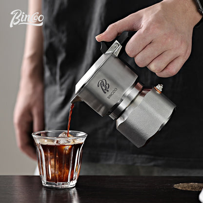 BINCOO 316 Stainless Steel Three-Valve Moka Pot Compact Home Coffee Maker Set Espresso Machine 2Cups