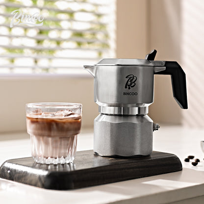 BINCOO 316 Stainless Steel Three-Valve Moka Pot Compact Home Coffee Maker Set Espresso Machine 2Cups