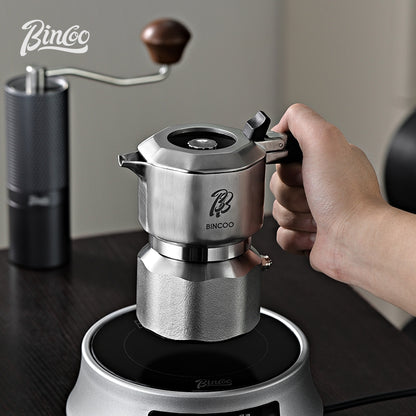 BINCOO 316 Stainless Steel Three-Valve Moka Pot Compact Home Coffee Maker Set Espresso Machine 2Cups